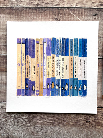 Penguin Blue - book collection, limited-edition, Giclee print