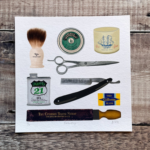 Vintage Barber Tools - limited-edition, giclee print