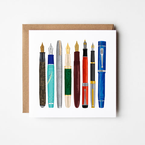 Vintage Pens - blank greetings card